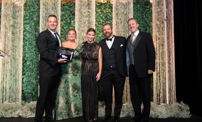 Robichau’s Jewelry was named as the 2026 gala Community Partner Honoree. Pictured from left are John Robichau; Michele Kooken, YES to YOUTH CEO; Lauren Janssen, board chair; Jason Robichau; and Matt Robichau. (Swish & Click Photography)