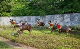 The Woodlands Sign with Decorated Deer 2020 by Rod Prado
