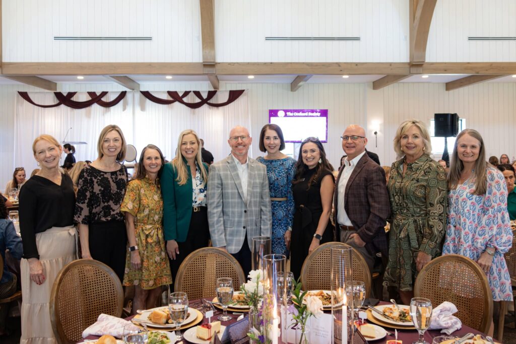 From left: Colleen Brown; Amy Gentry; former Montgomery County Food Bank President & CEO Kristine Marlow; Jessica Steinmann; Montgomery County Food Bank President & CEO Scott Burns; Heather Ramsey, Director of Communications and Public Affairs, San Jacinto River Authority; Tracie Kamenoff, Director of Events and Marketing, Greater East Montgomery County Chamber of Commerce; Mark Linabury, President & CEO, Greater East Montgomery County Chamber of Commerce, and Montgomery County Food Bank board member; Jamie Eichelberger; and Dr. Jennifer Breazeale, Kelsey-Seybold Clinic.