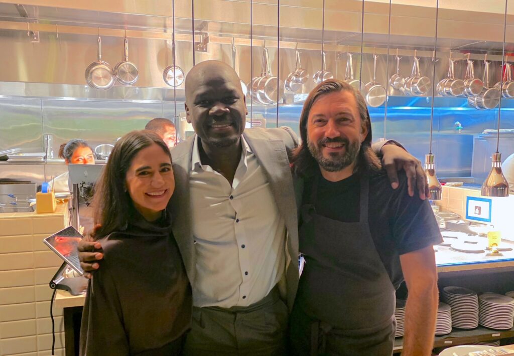 Victoria Pappas Bludorn (partner who manages marketing and human resources), Cherif Mbodji (partner and the chief operating officer), Aaron Bludorn (Executive Chef and partner) 